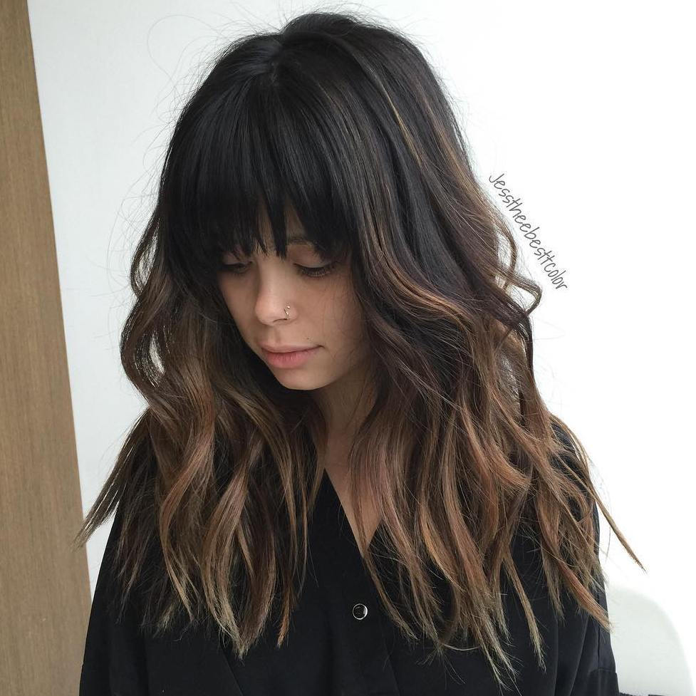 čierna To Brown Ombre Hair With Bangs