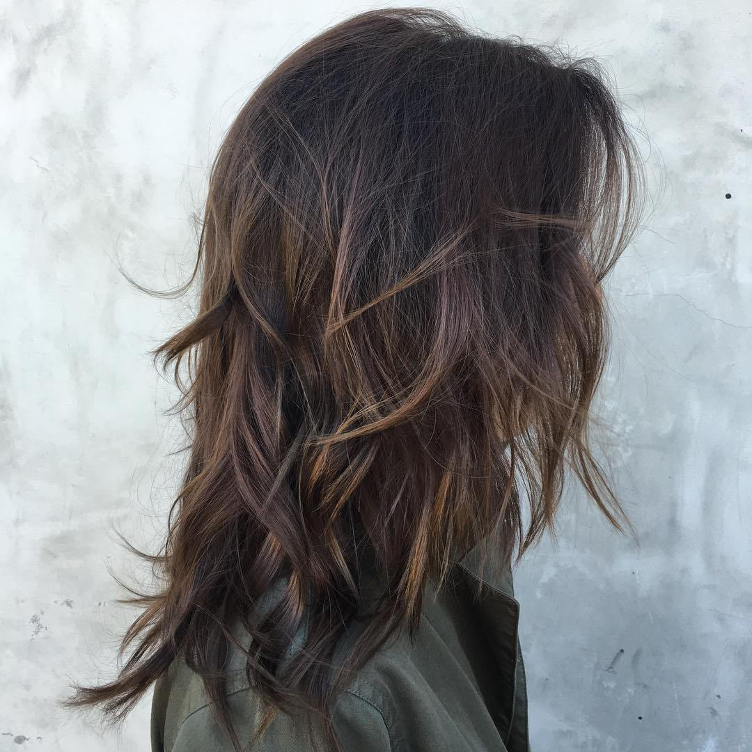 Layered Dark Brown Hair With Highlights
