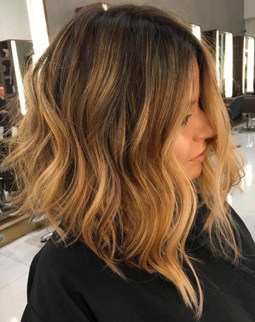 unghiular Lob With Caramel Ombre Balayage