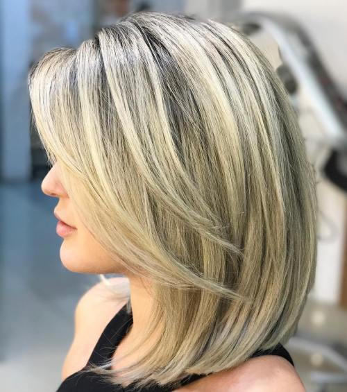 Blond Lob With V-Cut Layers