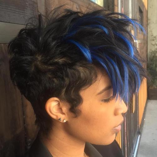 Kratek Black Hairstyle With Blue Highlights