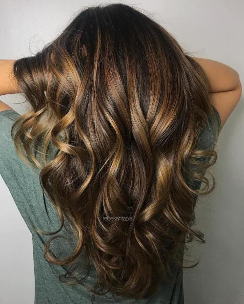 Temno Brown Hair With Chunky Golden Highlights