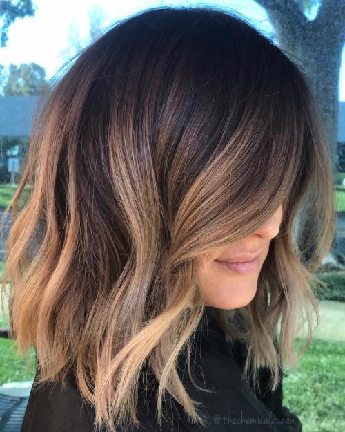 Temno Brown Lob With Caramel Highlights