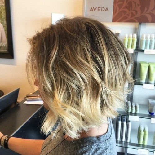 brun to blonde messy ombre bob