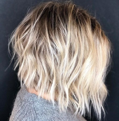 Blond Shaggy Bob With Root Shadow