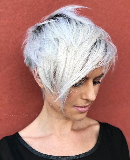Kantig Silver Pixie With Long Bangs