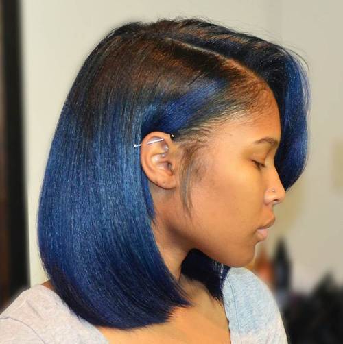 african American Black To Blue Ombre Bob