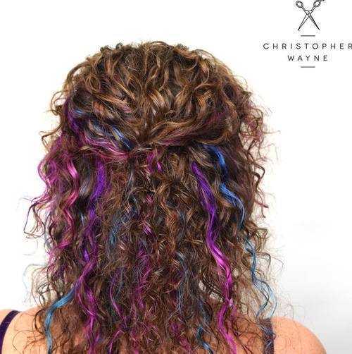 Коврџава Brown Hair With Blue And Purple Highlights