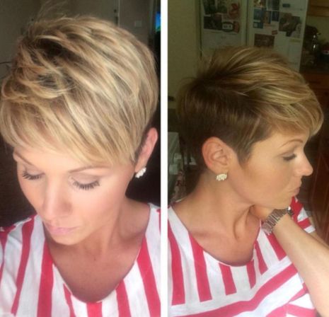 kort light brown pixie with blonde highlights