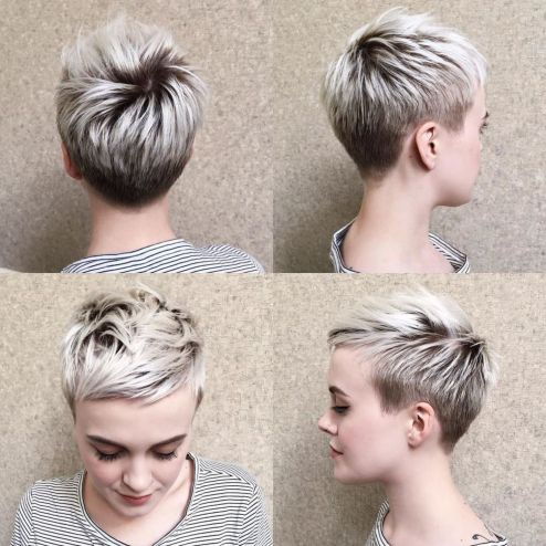 Blondă Pixie with Short Angled Layers