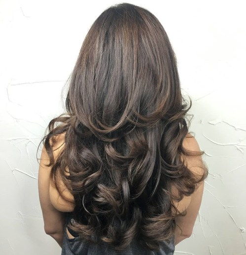 Brunetă Layered Curly Hairstyle Long Hair