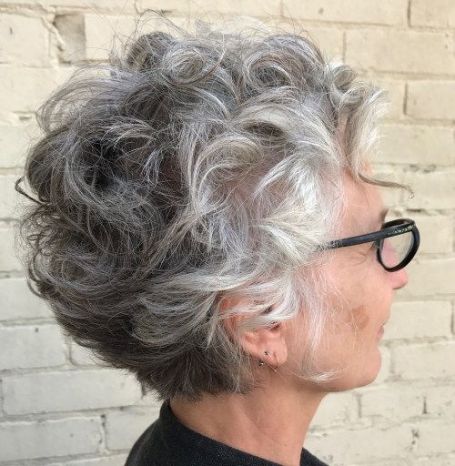 Lockig Gray Hairstyle For Older Women