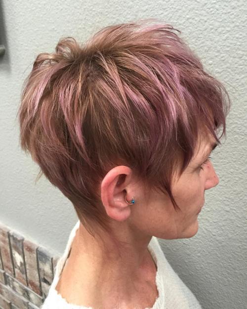 Pastell Purple Highlights For Brown Pixie
