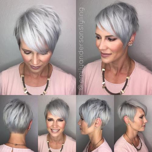 búrlivý Gray Pixie With Side Bangs