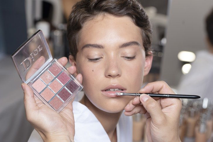 De new Dior Backstage lipstick palette being used on a model backstage at the Dior Cruise show in Chantilly, France. 