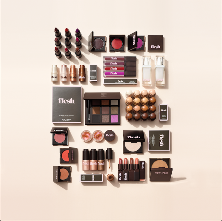  full range of beauty products in Linda Well's new makeup line, Flesh Beauty. 