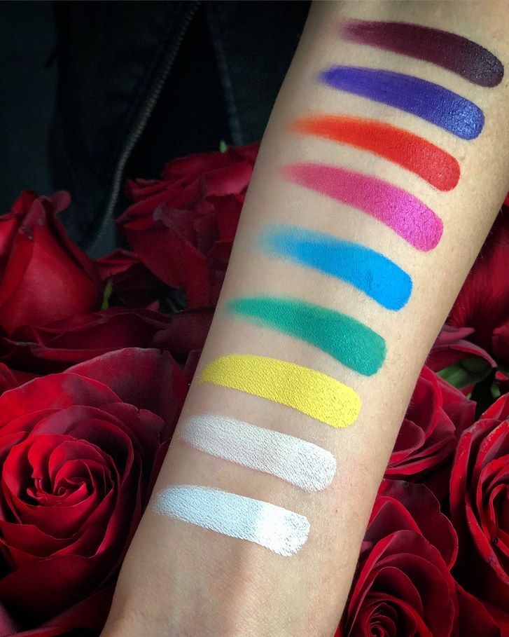 Swatches of the Kat Von D Brow Pomades from dark to light on a makeup artist's arm 