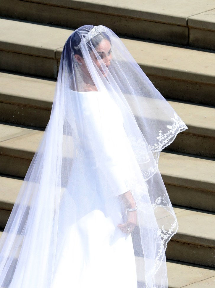 Meghan Markle arrives for her wedding to Prince Harry at St George's Chapel, Windsor Castle on May 19, 2023 in Windsor, England. 