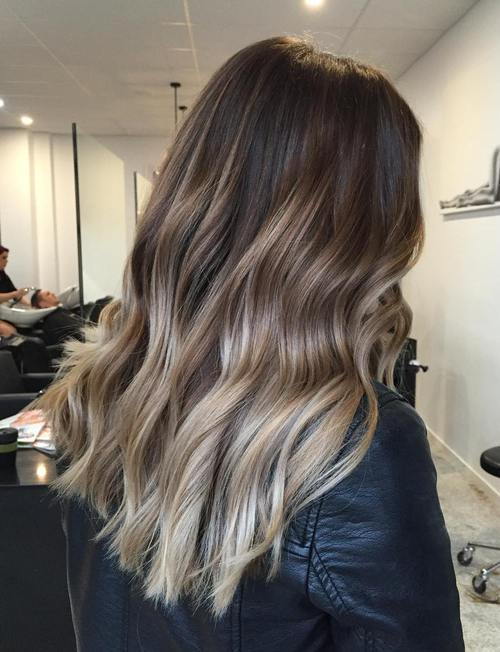 тамно brown hair with ash blonde ombre highlights