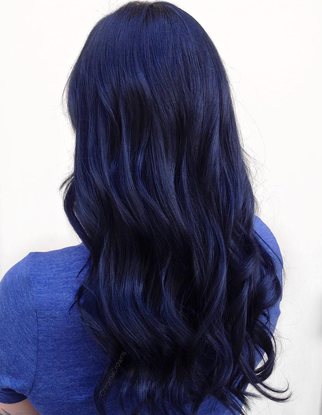 Lång Blue Black Hair