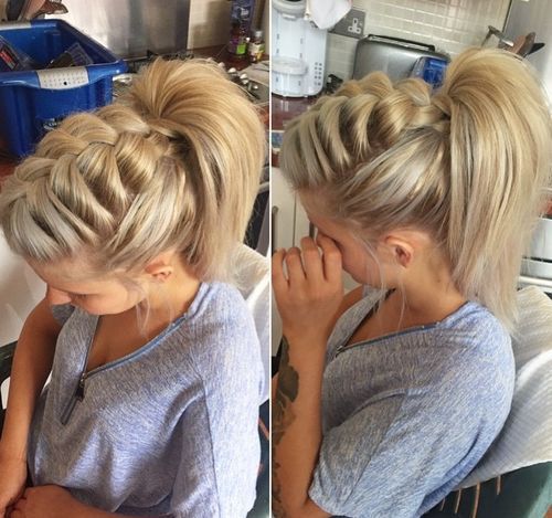 objemný front braid and high ponytail