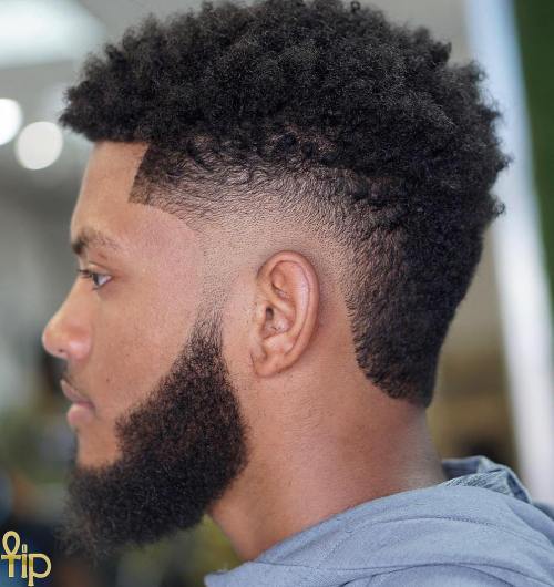 Afro With Burst Fade And Beard