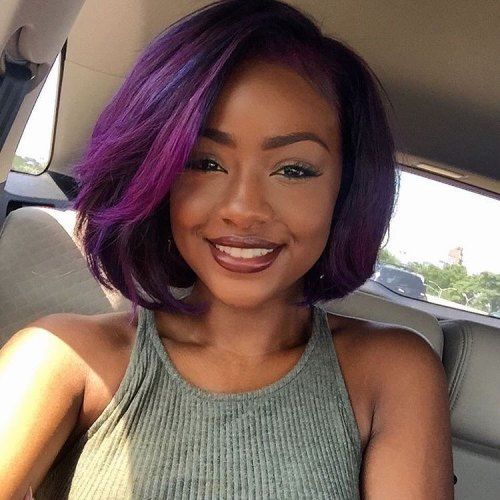 Side-Parted Purple Bob For Black Women