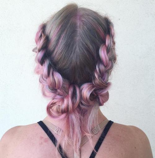 Pastell Pink Two Buns With A Braid