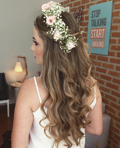 Preprosto Bridal Half Updo With A Flower Crown
