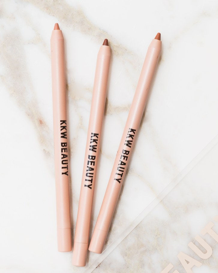KKW beauty lip liners; shades nude 1, nude 2, and nude 3