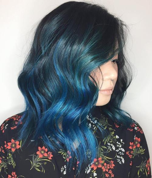 Svart And Blue Ombre Hair