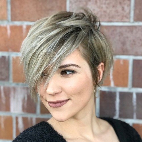 Lung Shaggy Ash Bronde Pixie With Bangs