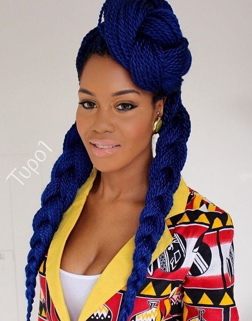 tanek blue Senegalese twists with Kanekalon hair