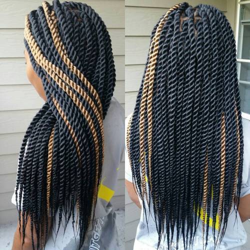 Črna Senegalese Twists With Blonde Highlights