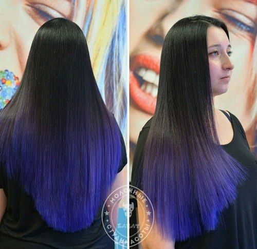 Črna to blue ombre for long hair