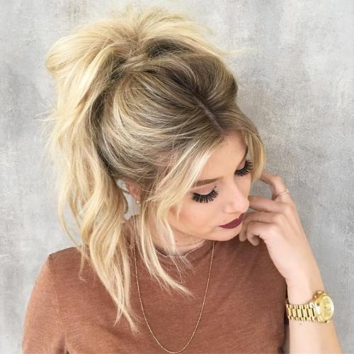 Blond Messy Ponytail With Bangs
