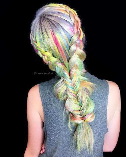 Pastel Colored Braided Hairstyle