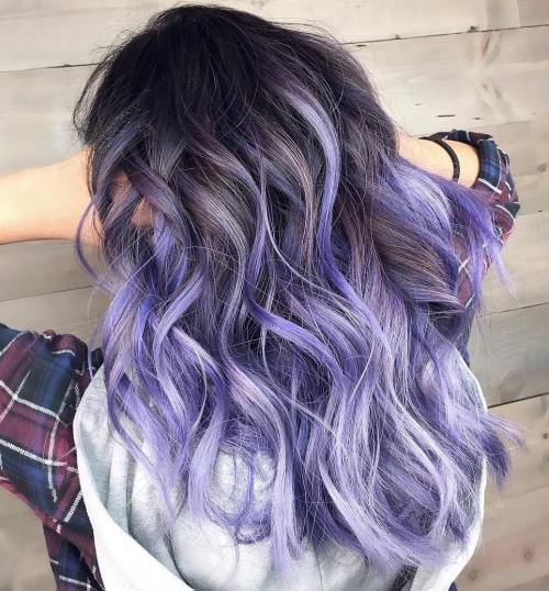 hnedý Hair With Purple And White Highlights