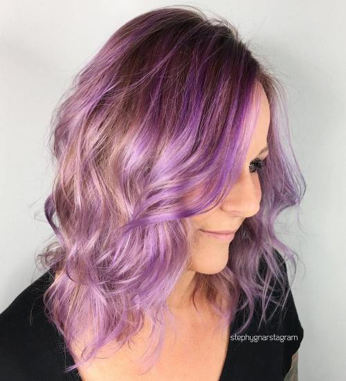 Svetlo Brown And Lavender Balayage Hair