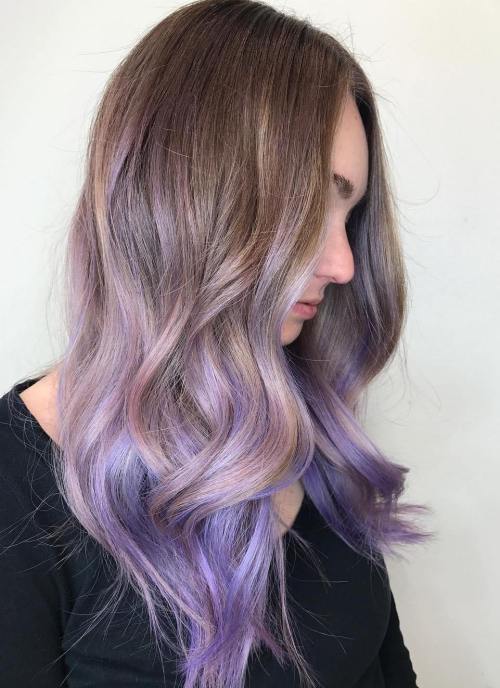 Brun Hair With Pastel Purple Balayage