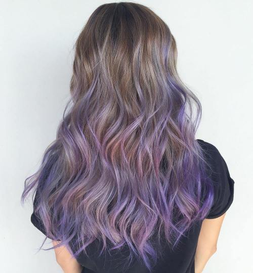 Lavendel Balayage For Long Light Brown Hair