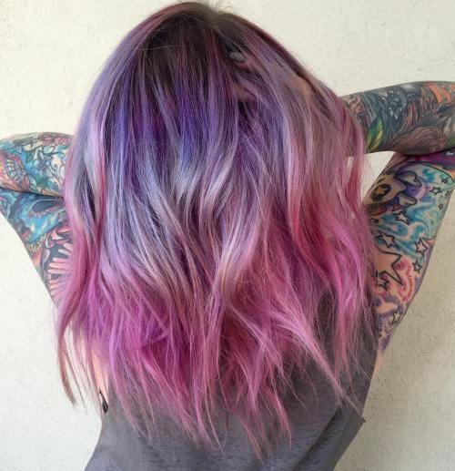 stredná Length Purple To Pink Ombre Hair