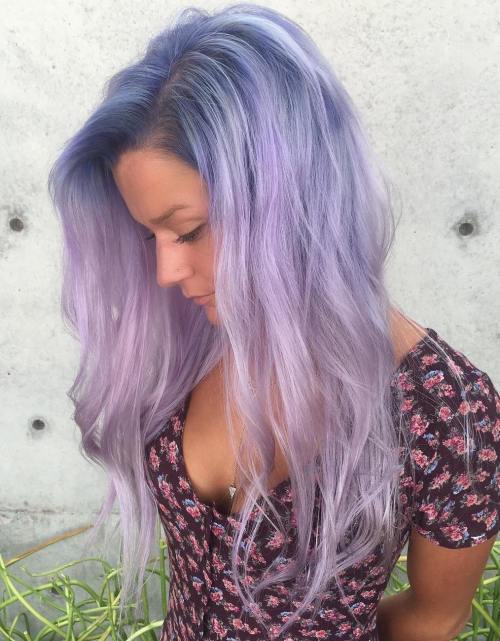 Lång Pastel Purple Hair With Blue Roots