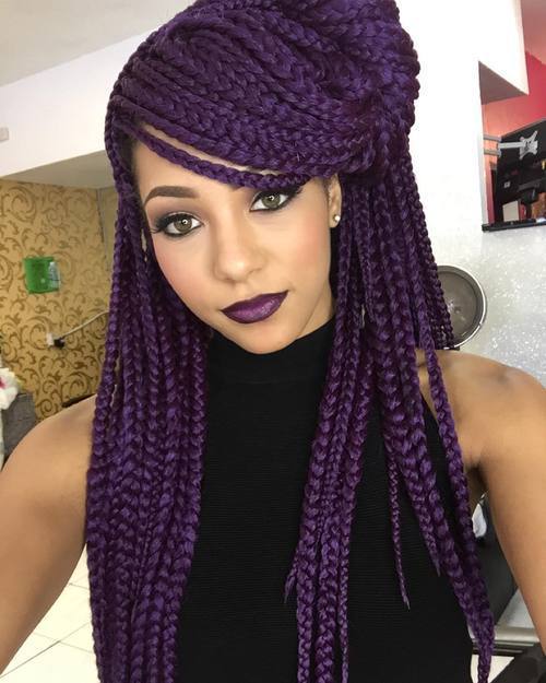 Violet long box braids hald updo