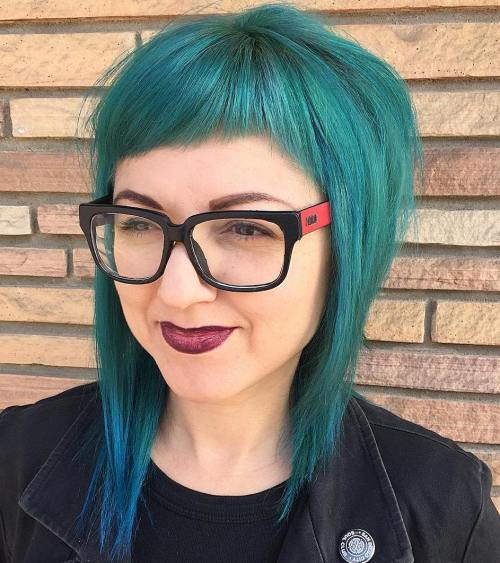 Средње Teal Hair With Cropped Bangs