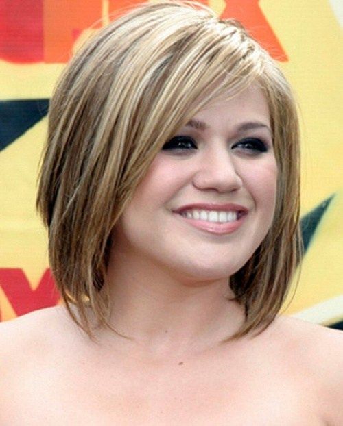 a-line bob with highlights for round faces